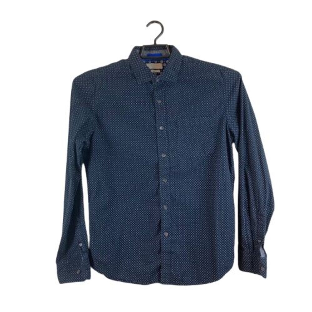 Cactus Man Slim Fit Navy Blue Floral Mens Long Sleeve Button Up Shirt Size Small
